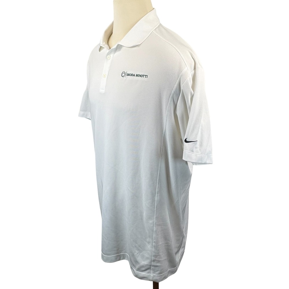Nike Golf Mens 3XL White Fit Dry Short Sleeve Polo Shirt Skoda Minotti Logo - Picture 2 of 5
